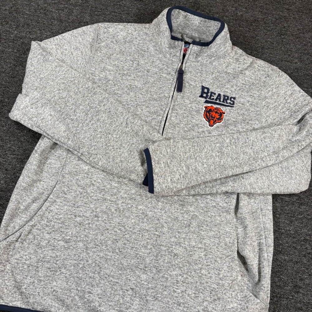 NFL Chicago Bears Pullover Mens XL Gray 1/4 Zip Sweater Knit Fleece Jacket